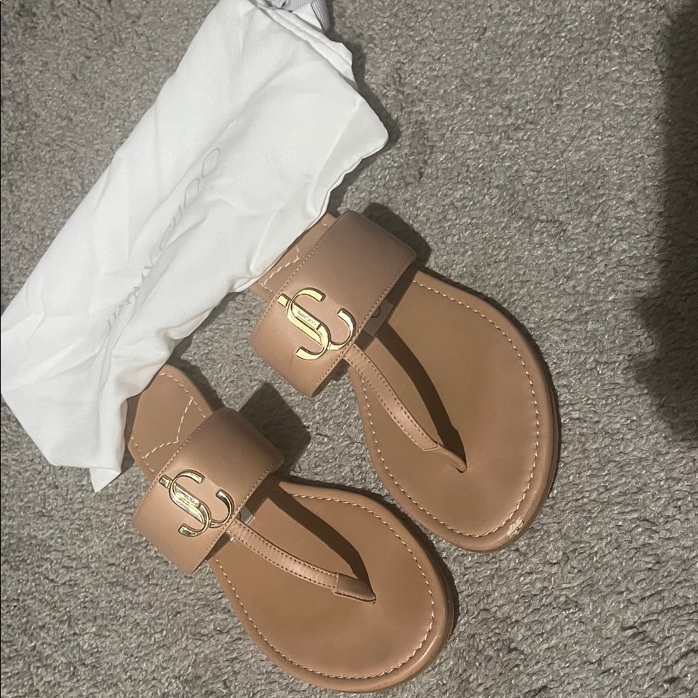 Jimmy Choo Tan Sandals with Gold Accent